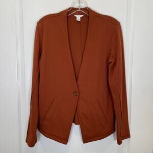 Caslon Knit Blazer Jacket Brown One Button No Lapel w/ Pockets Minimalist M